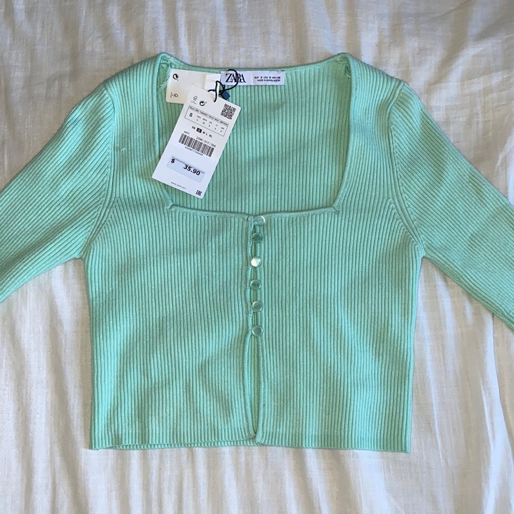 ZARA Cropped Button Sweater
